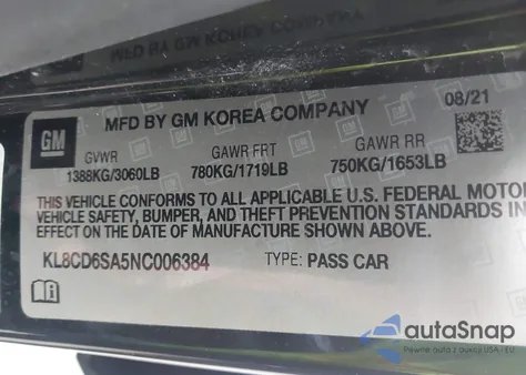 2022 Chevrolet Spark Fwd 1Lt Automatic z USA, uszkodzony, nr VIN KL8CD6SA5NC006384